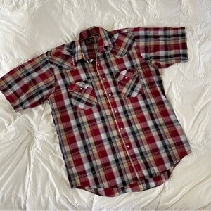 Plains Western Pearl Snap Plaid Button Down Shirt M